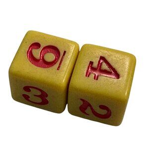 Vintage Yellow Dice With Red Numbers